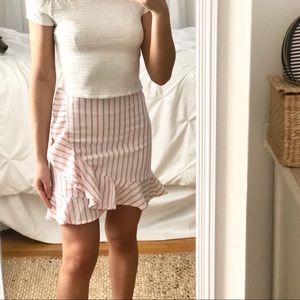 Ruffle Mini Skirt White and Pink Stripe